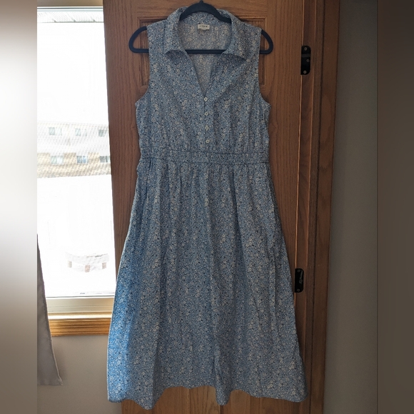 J. Crew Sleeveless Blue Floral Shirred-Waist Midi Dress - Picture 4 of 8